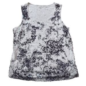 Coldwater Creek Shirt Womens XL Gray Cream Sequin Tank Top Stretch Elegant 16